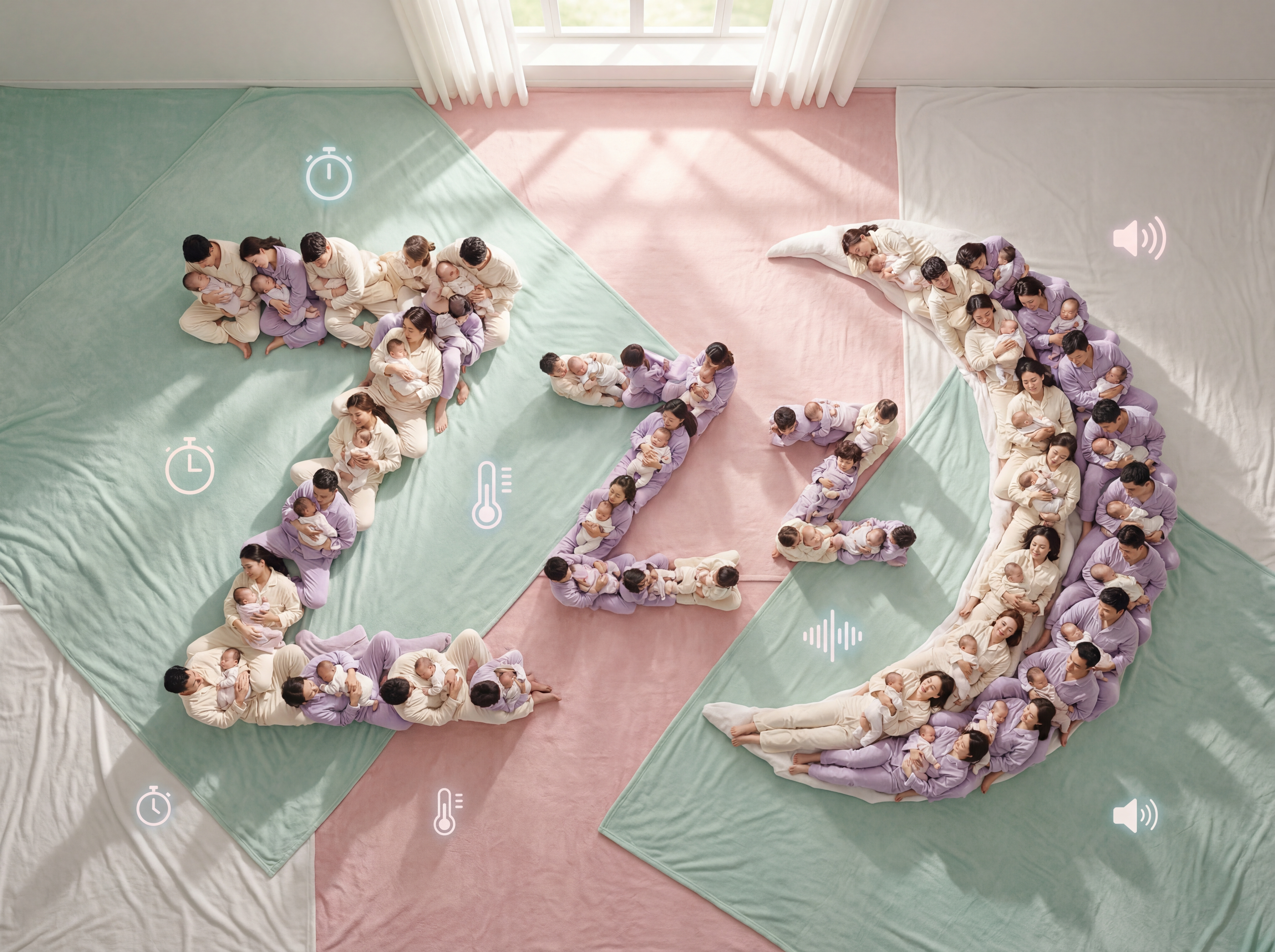 Parents and babies forming a sleep symbol